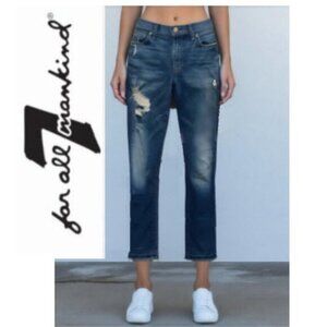 7 For All Mankind Boyfriend Jeans Cropped Bootcut Distressed Jeans Size 27